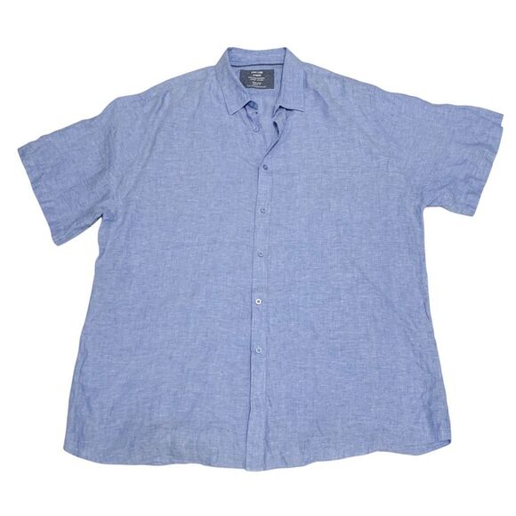 Free Line Athens Luxury Vintage 100% linen SS button down shirt blue chambray 2X - Picture 1 of 7